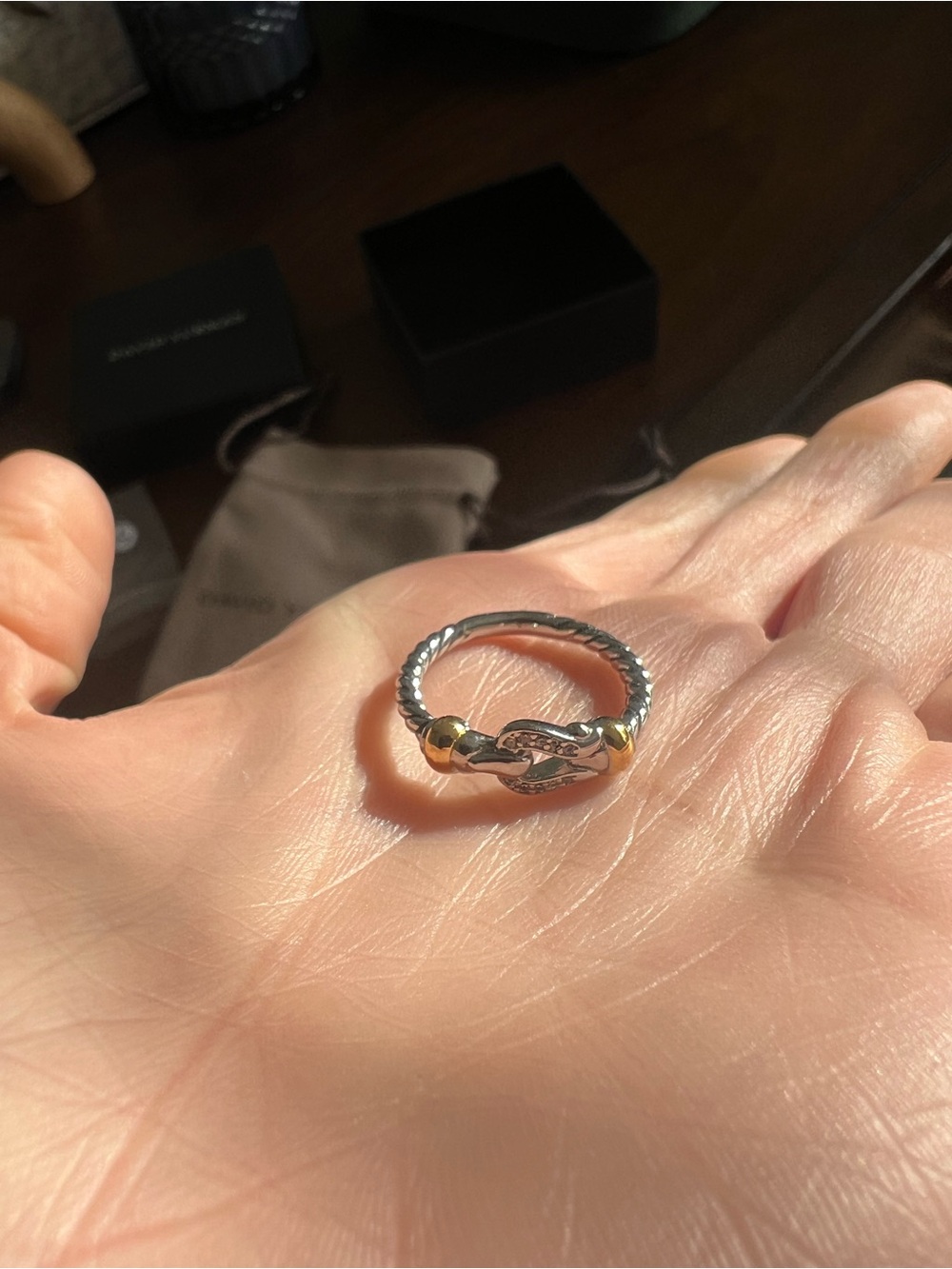 David Yurman Two-Tone Petite Buckle Ring — Silver and Gold - Picture 6 of 7
